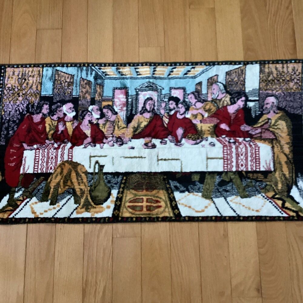 Vintage Last Supper Velvet Tapestry Wall Hanging Rug Velour